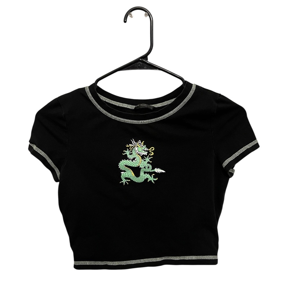 Black Dragon Graphic Crop Top‎ Y2K Baby Tee